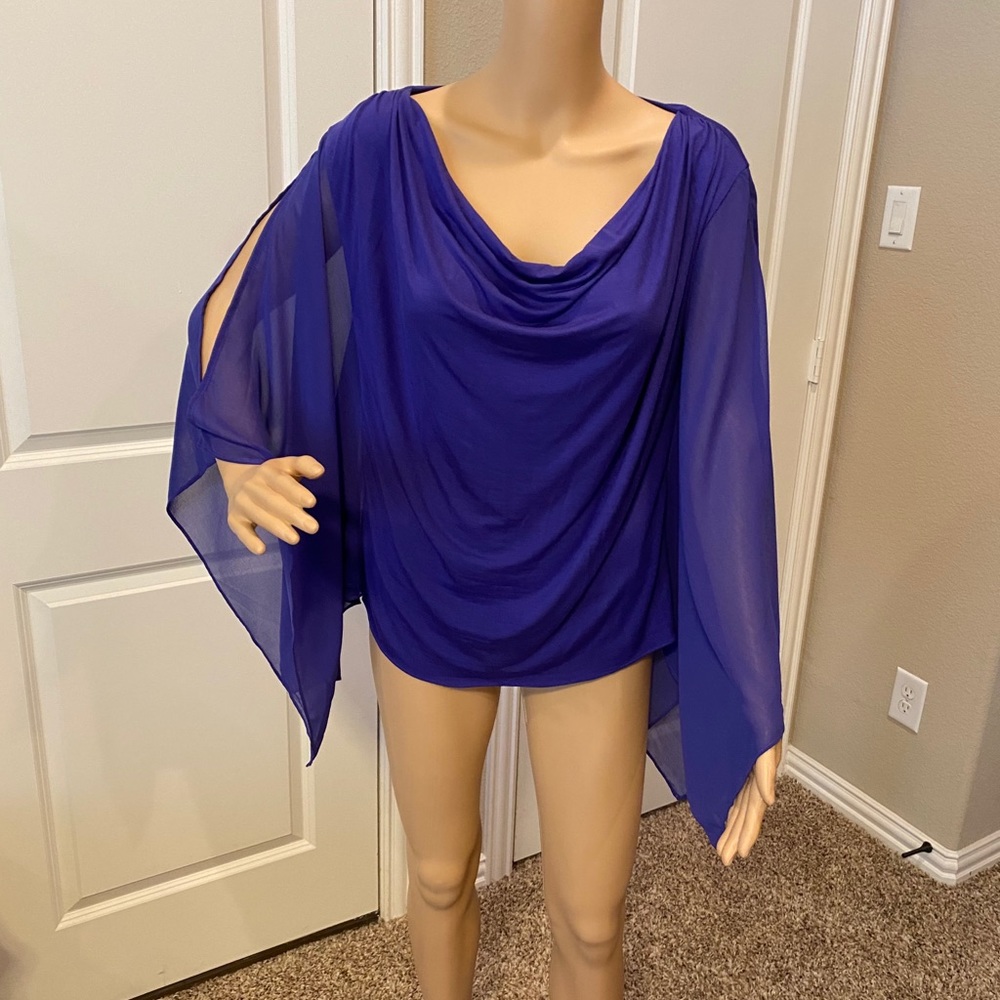 NWOT - Bebe - Sheer Back Cowl Neck Cape Top